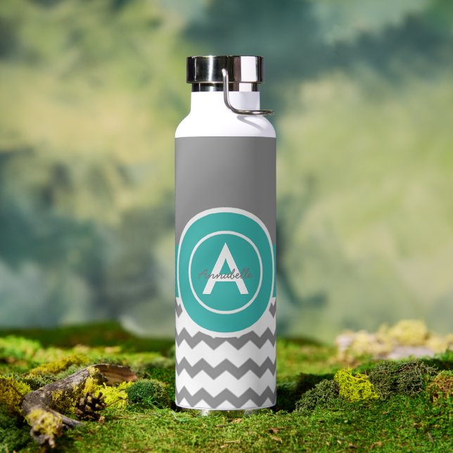 Bouteille D'eau Chevron Turquoise gris (Extérieur)