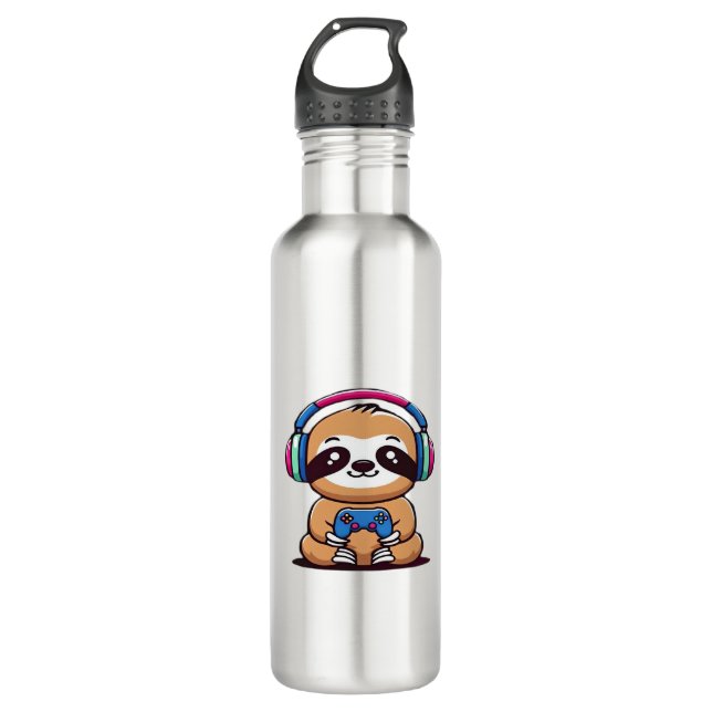 Bouteille D'eau Chibi Kawaii Sloth Gamer - animal drôle mignonne a (Devant)