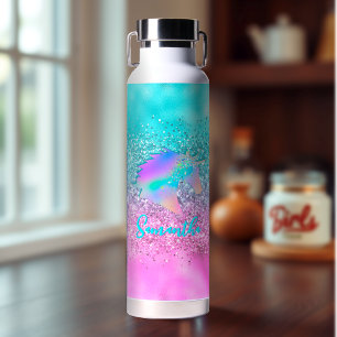 Bouteille D'eau Chic Aqua Pink Unicorn Parties scintillant de glam
