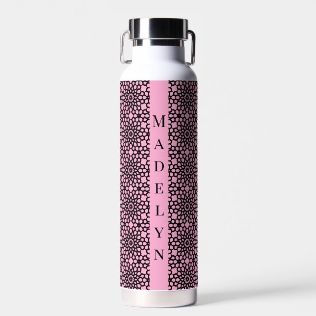Bouteille D'eau Chic Bubblegum Motif géométrique rose et noir (Avant)