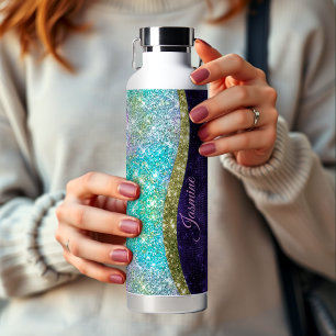 Bouteille D'eau Chic irisé violet bleu faux parties scintillant mo