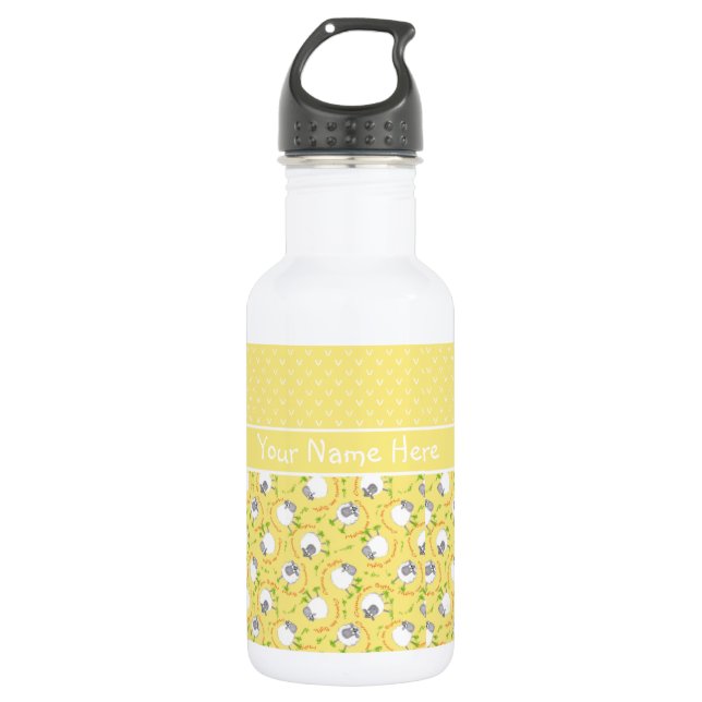Bouteille d'eau chic : Jaune, Motifs de mouton amu (Devant)