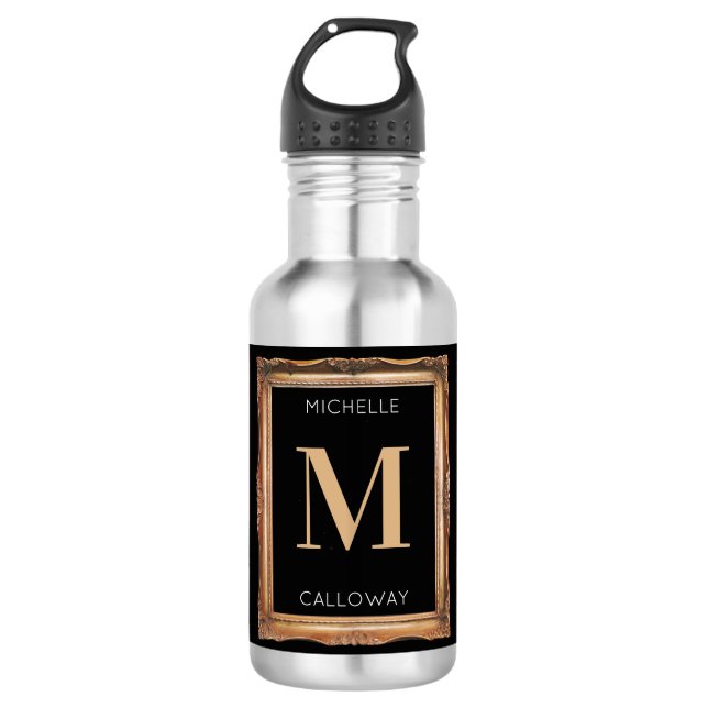 Bouteille D'eau Chic Monogramme Noir & Or (Devant)