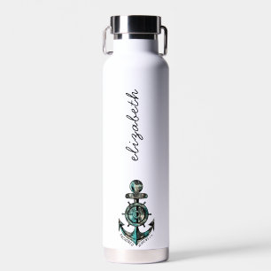 Bouteille D'eau Chic Nommé Noir & Bleu Religieux Image Nautique