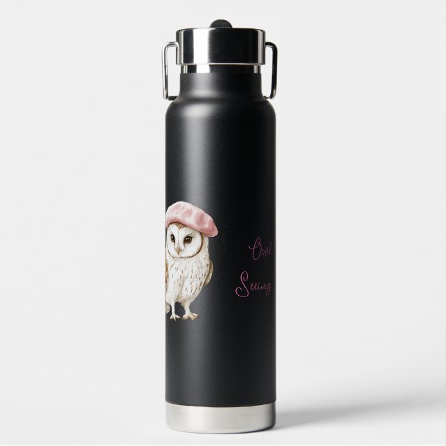 Bouteille D'eau Chic Pink Beret Brown White Owl Be Seeing You (Salle de sport)