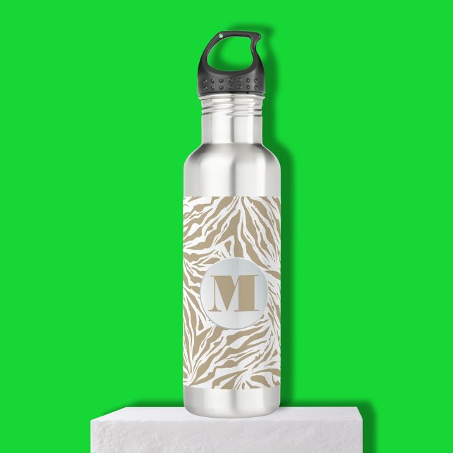 Bouteille D'eau Chic Poster de animal beige Monogramme (Chic beige animal print monogram stainless steel water bottle)