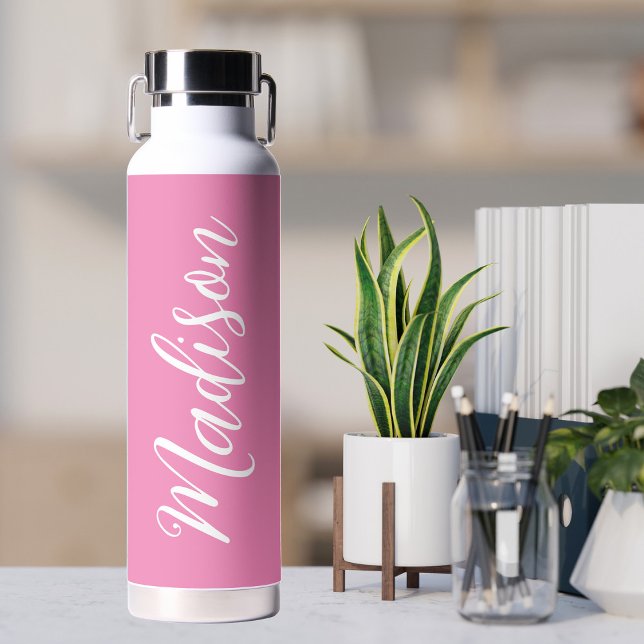 Bouteille D'eau Chic Rose Girls Nom White Script Personnalisé (Créateur téléchargé)