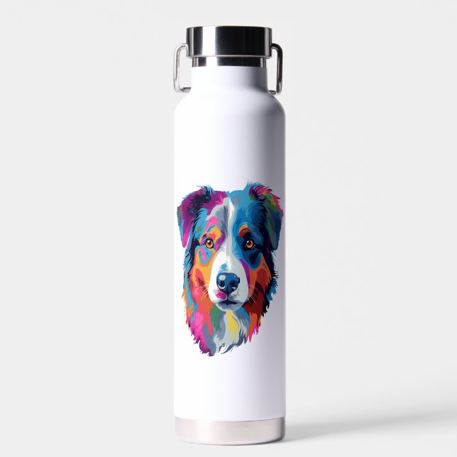 Bouteille D'eau Chien berger australien coloré (Avant)