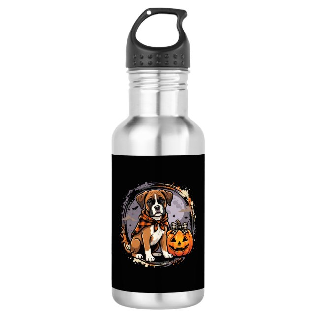 Bouteille D'eau Chien Boxer Halloween Citrouille Sublimation (Devant)