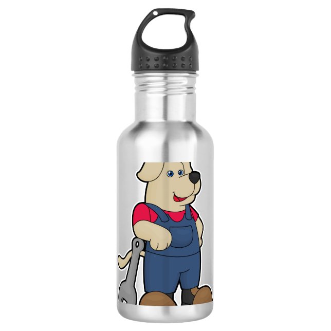 Bouteille D'eau Chien comme mécanicien avec clé (Devant)