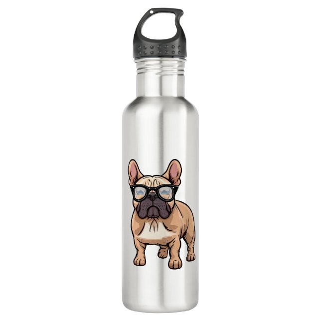Bouteille D'eau Chien de taureau français portant des lunettes (Devant)