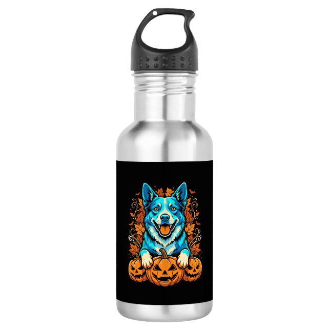 Bouteille D'eau Chien d'Halloween avec citrouilles Jack O Lantern_ (Devant)
