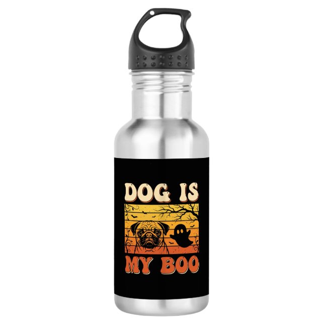 Bouteille D'eau Chien d'Halloween est mon design de fantôme de Pug (Devant)