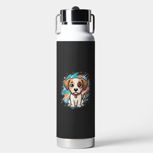 Bouteille D'eau Chien mignon éclaboussure de peinture Art vectorie (Salle de sport)
