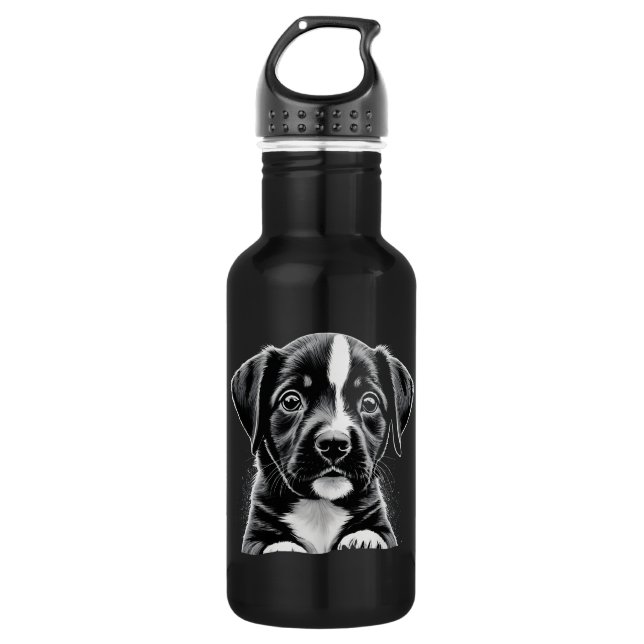 Bouteille d'eau Chien Mignon Noir & Blanc – Cadeau (Devant)