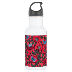 Bouteille D'eau Chien rose et papillons en rouge et bleu