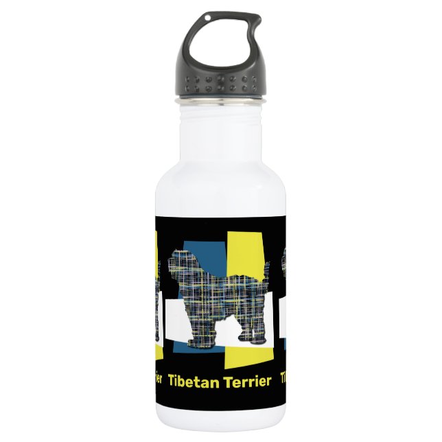 Bouteille D'eau Chien Tibétain Terrier Jaune & Grille Triangle Ble (Devant)