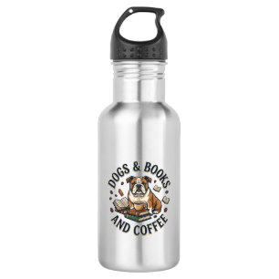 Bouteille D'eau Chiens Livres Café Bulldog Pile Tasse_1