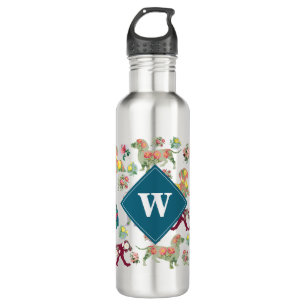 Bouteille D'eau Chiens Motif & Fleurs Vintages Monogramme