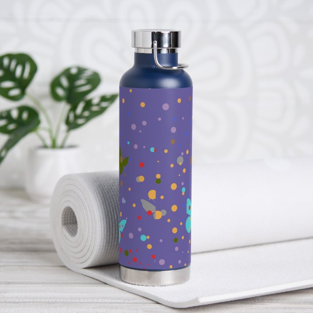 Bouteille D'eau Chiffres et papillons chics modernes violet (Yoga)