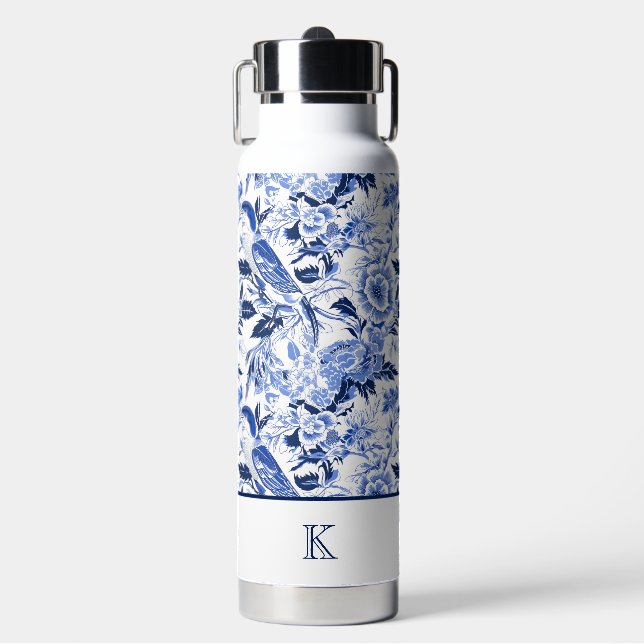 Bouteille D'eau Chinoiserie Oiseau Bleu Monogramme (Salle de sport)