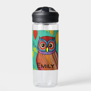 Bouteille D'eau Chouette Abstraite personnalisée Quirky Colorful A