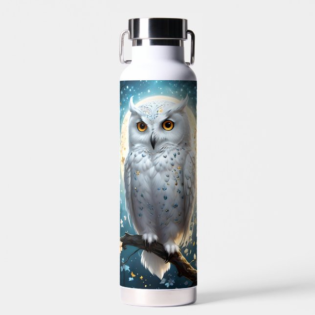 Bouteille D'eau Chouette Blanche À Neige Avec Étincelle, (Avant)