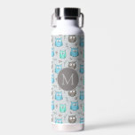 Bouteille D'eau Chouette gris bleu mou Motif Monogramme<br><div class="desc">Jolie petite chouette motif en bleu et gris avec monogramme en option.</div>