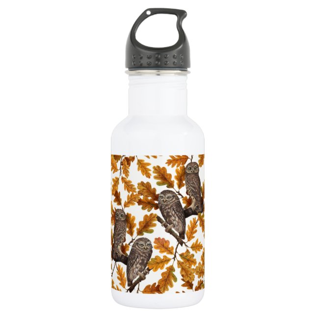 Bouteille D'eau Chouettes d'automne sur coton blanc (Devant)