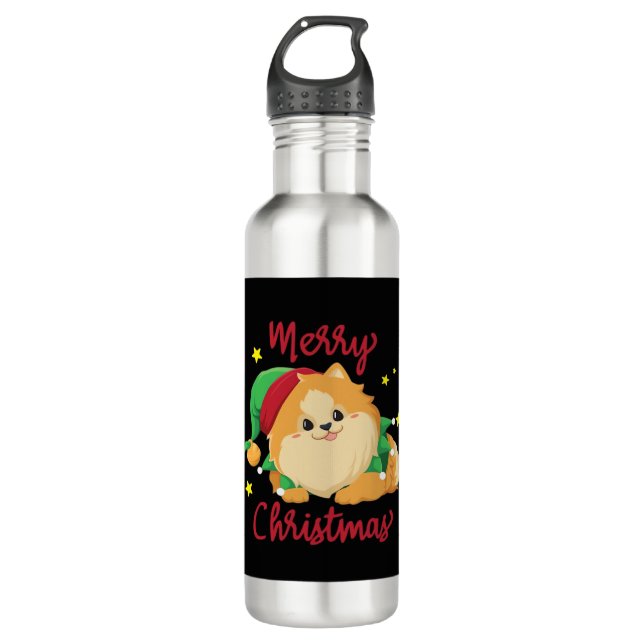 Bouteille D'eau Christmas Pomeranian Merry Xmas Essential T-Shirt (Devant)