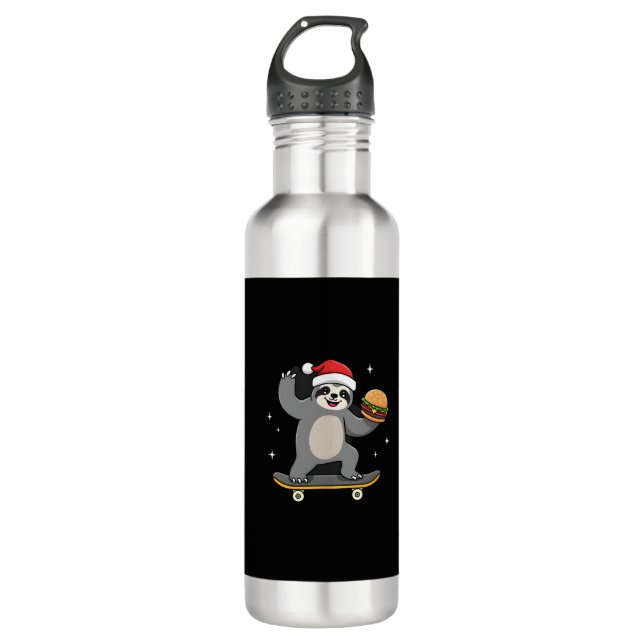 Bouteille D'eau CHRISTMAS SLOTH Funny Christmas Skateboard Sloth ( (Devant)