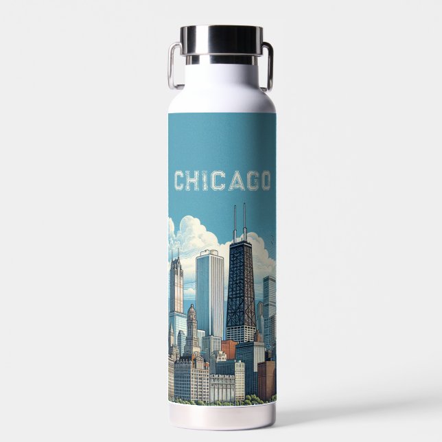 Bouteille D'eau Ciel de Chicago bleu (Avant)