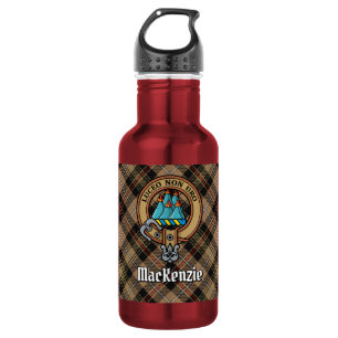 Bouteille D'eau Cimier Clan MacKenzie sur Tartan de Chasse Marron