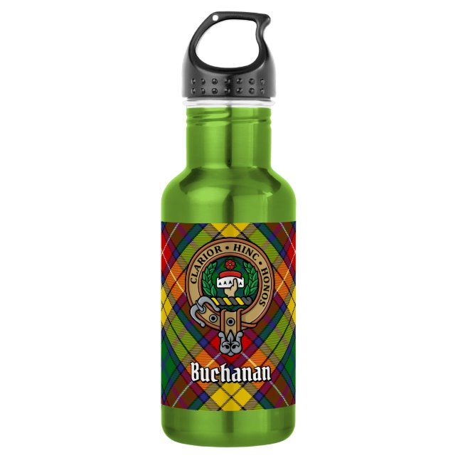 Bouteille D'eau Cimier du clan Buchanan sur tartan (Devant)