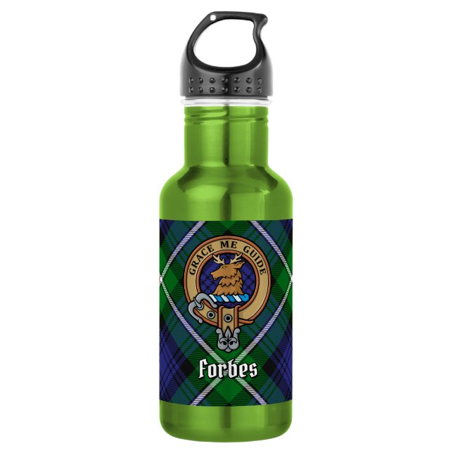 Bouteille D'eau Cimier du clan Forbes sur tartan (Devant)