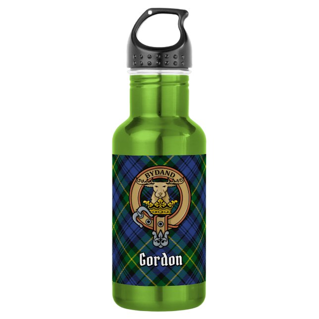 Bouteille D'eau Cimier du clan Gordon sur tartan (Devant)