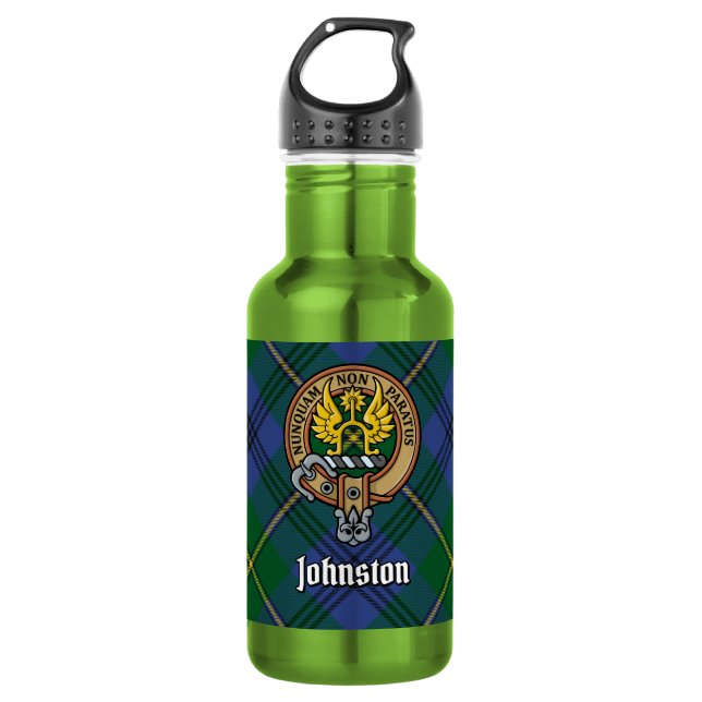 Bouteille D'eau Cimier du clan Johnston sur tartan (Devant)