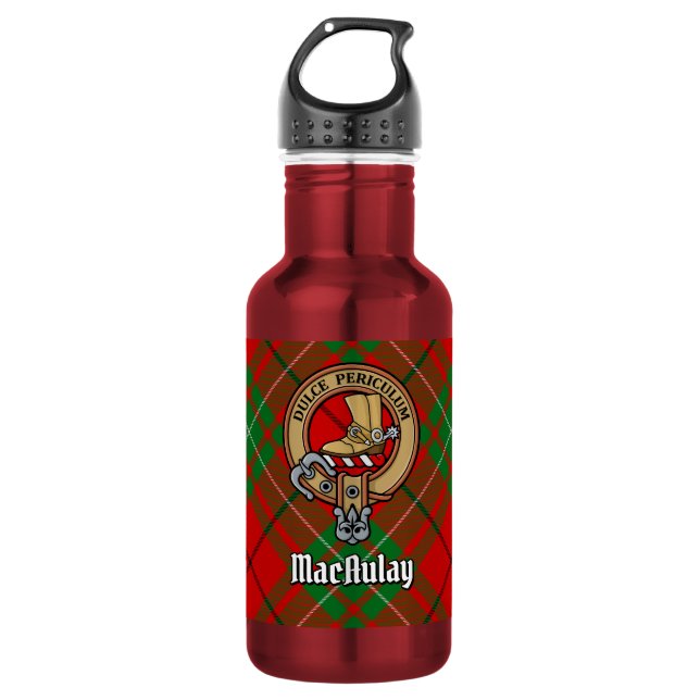 Bouteille D'eau Cimier du clan MacAulay sur tartan (Devant)