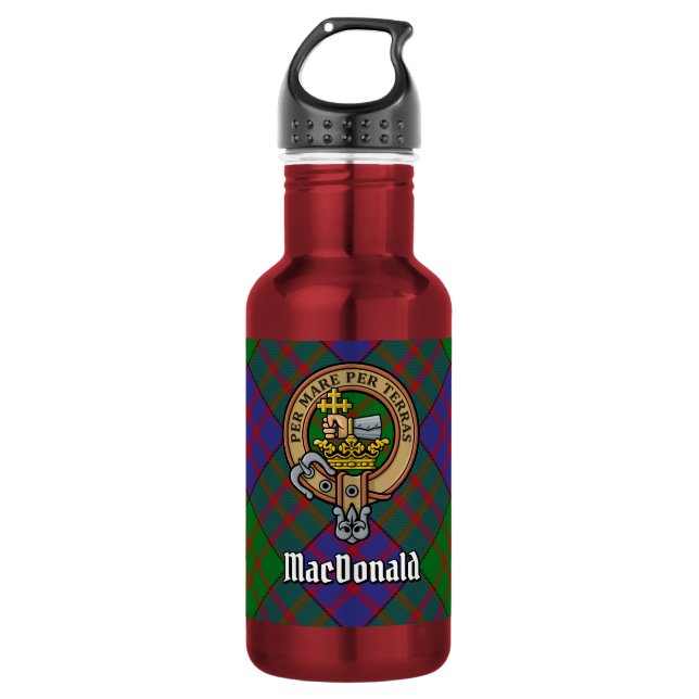 Bouteille D'eau Cimier du clan MacDonald sur tartan (Devant)