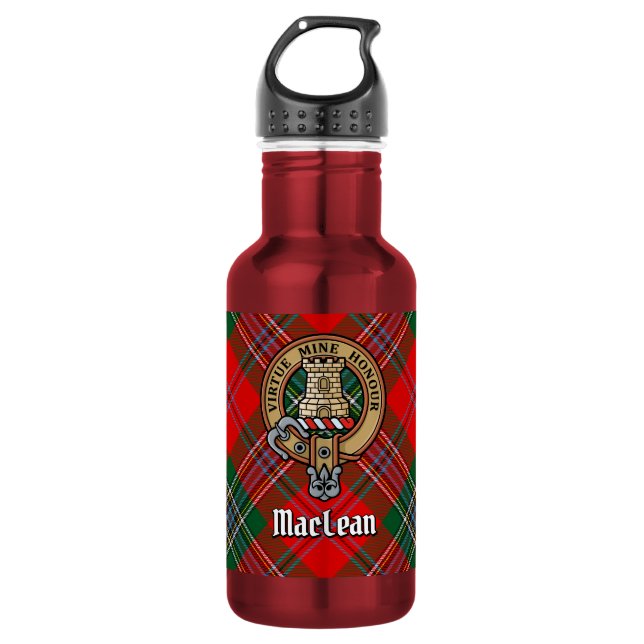 Bouteille D'eau Cimier du clan MacLean sur tartan (Devant)