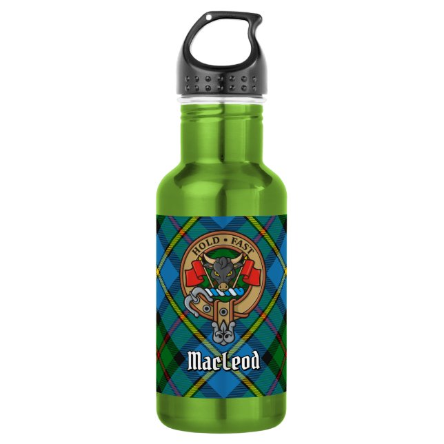 Bouteille D'eau Cimier du clan MacLeod sur tartan de chasse (Devant)