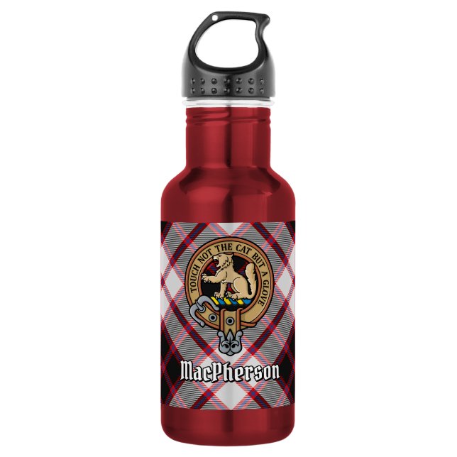 Bouteille D'eau Cimier du clan MacPherson sur tartan de chasse (Devant)