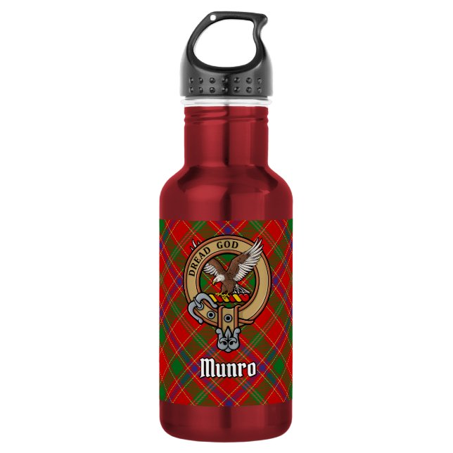 Bouteille D'eau Cimier du clan Munro sur tartan (Devant)