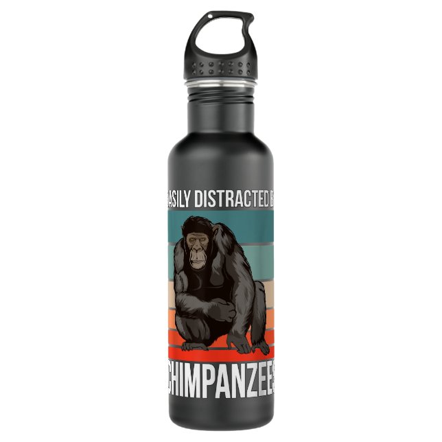 Bouteille D'eau Citation De Chimpanzé Rétro Ape Facilement Distrai (Devant)