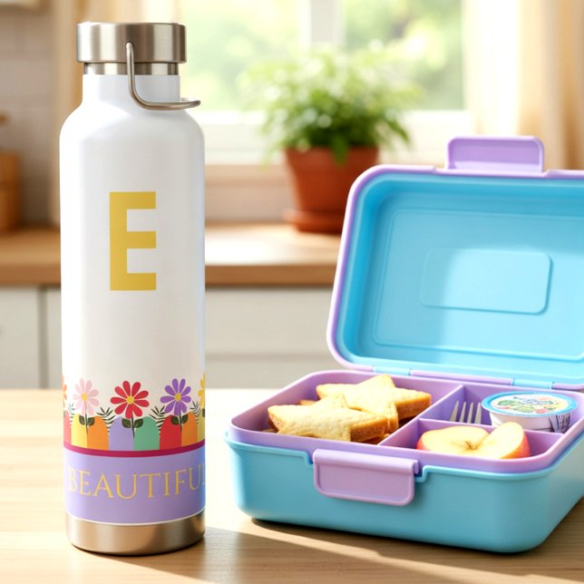 Bouteille D'eau Citations Mignonnes Enfants (Beautiful floral bottle keeps drinks fresh. custom initial and quote of your choice.)