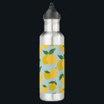 Bouteille D'eau Citron Motif Fruit Rétro Jaune Sur Vert<br><div class="desc">Retro Fruit Print - Motif citron - Jaune sur vert.</div>