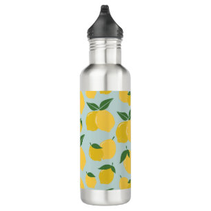 Bouteille D'eau Citron Motif Fruit Rétro Jaune Sur Vert