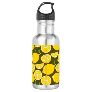 Bouteille D'eau Citrons jaunes et motif vert olive : Citrus modern