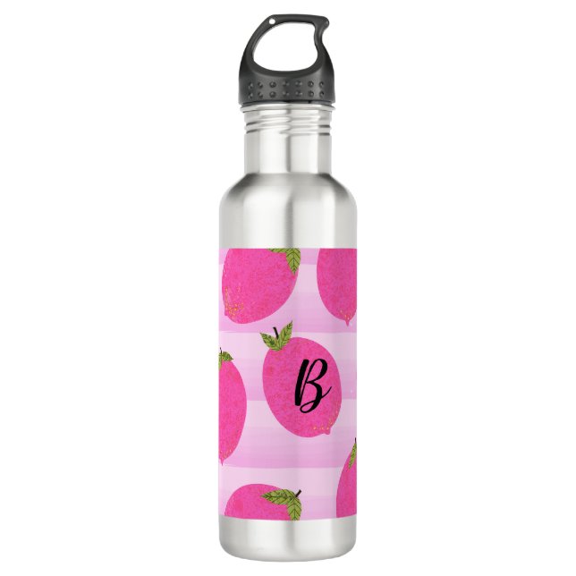 Bouteille D'eau Citrons roses Fruits d'été Aquarelle amusante (Devant)