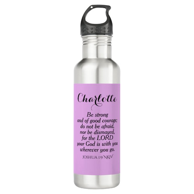 Bouteille D'eau Clair Violet Courage Bible Verse Nom personnalisé (Devant)